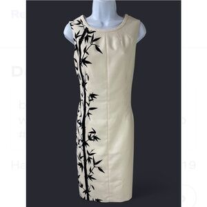 Anne Klein Beige Dress with Black Leaf Design